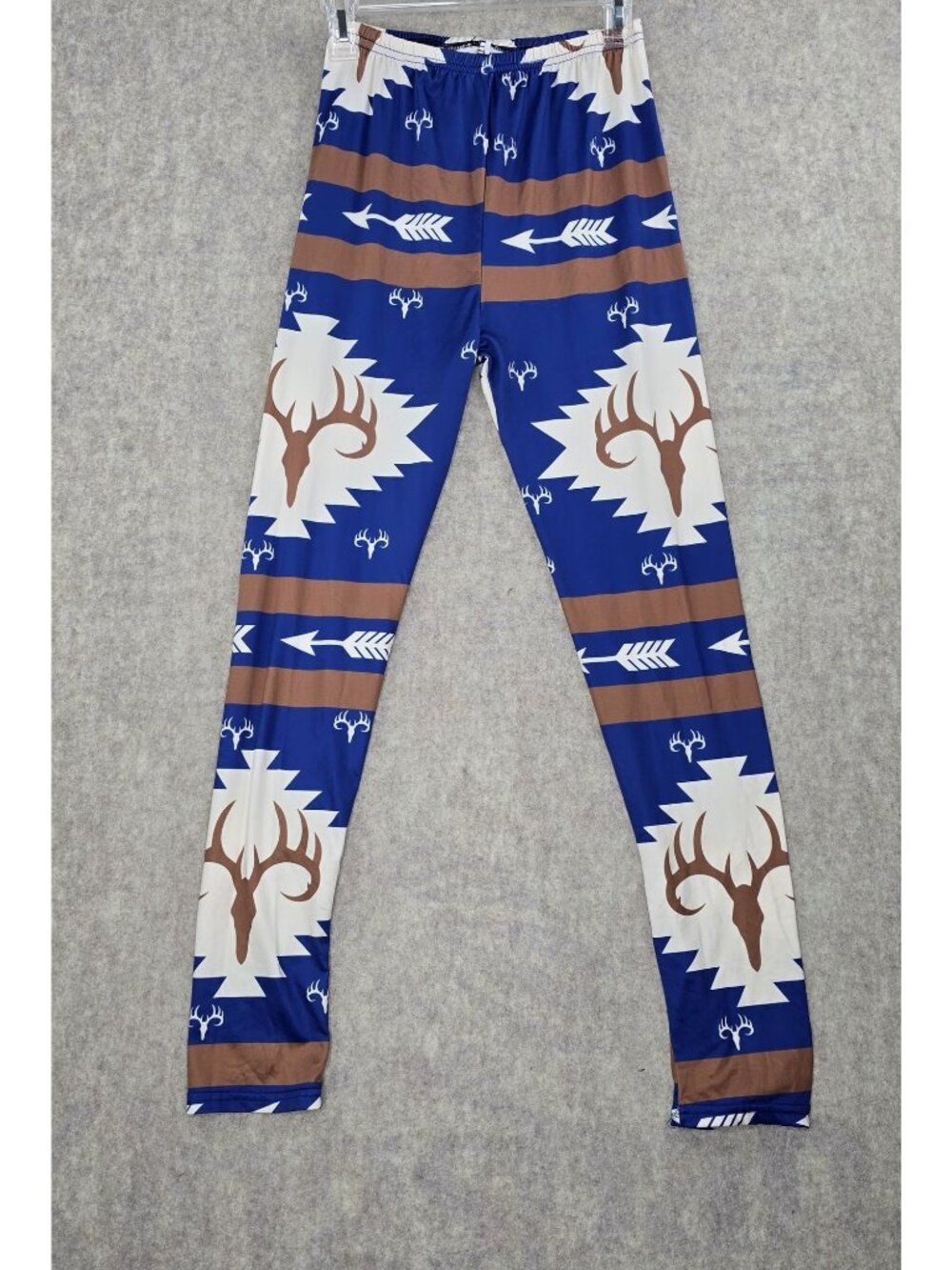 Southwestern Tribal Print Leggings Blue & Brown Elastic Waist Womens